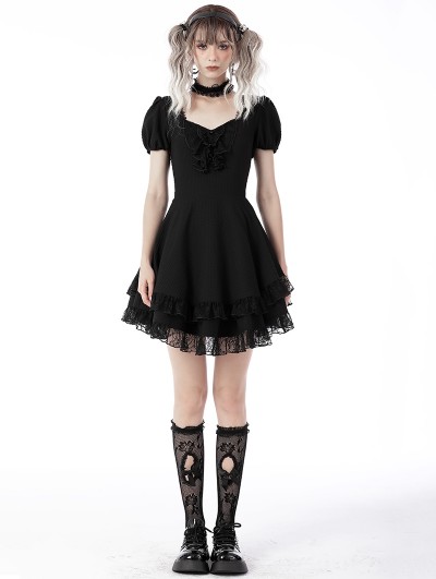 Dark in Love Black Gothic Short Puff Sleeve Daily Wear Mini Dress