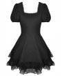 Dark in Love Black Gothic Short Puff Sleeve Daily Wear Mini Dress