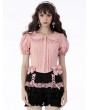 Dark in Love Pink Heart Button Doll Collar Short Sleeve Blouse for Women