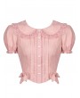 Dark in Love Pink Heart Button Doll Collar Short Sleeve Blouse for Women