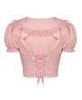 Dark in Love Pink Heart Button Doll Collar Short Sleeve Blouse for Women