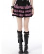 Dark in Love Black and Pink Plaid Gothic Magic Cat Layered Frilly Mini Skirt