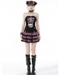 Dark in Love Black and Pink Plaid Gothic Magic Cat Layered Frilly Mini Skirt