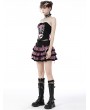 Dark in Love Black and Pink Plaid Gothic Magic Cat Layered Frilly Mini Skirt