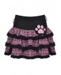 Dark in Love Black and Pink Plaid Gothic Magic Cat Layered Frilly Mini Skirt