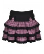 Dark in Love Black and Pink Plaid Gothic Magic Cat Layered Frilly Mini Skirt