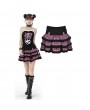 Dark in Love Black and Pink Plaid Gothic Magic Cat Layered Frilly Mini Skirt