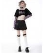 Dark in Love Black and Violet Cheshire Cat Pattern Stripe Sleeves Crop Top for Women