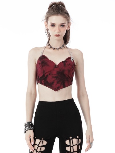 Dark in Love Red and Black Sexy Gothic Punk Chain Strap Heart Shape Crop Top for Women