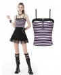 Dark in Love Black and Violet Stripe Gothic Punk Rock Studded Top for Women