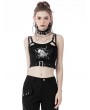 Dark in Love Black Gothic Punk Devil Fish Pattern Sexy Cutout Crop Top for Women