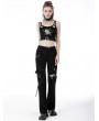 Dark in Love Black Gothic Punk Devil Fish Pattern Sexy Cutout Crop Top for Women