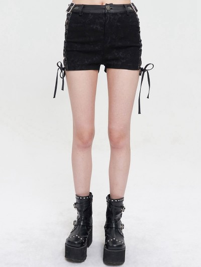 Devil Fashion Black Gothic Punk Side Lace-Up Hot Short Pants for Women