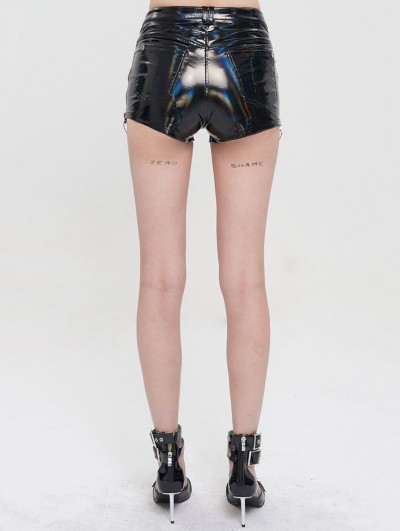 Devil Fashion Black Gothic Punk Zip Faux Leather Hot Pants