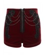 Devil Fashion Red Gothic Vintage Lace Appliqued Velvet Shorts for Women