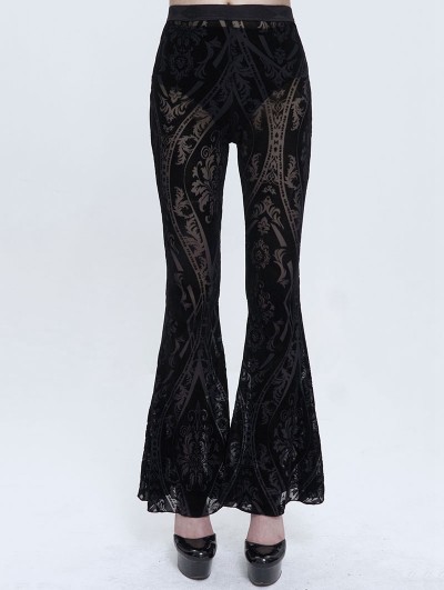 Devil Fashion Black Sexy Gothic Retro Pattern Long Flared Pants for Women