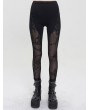 Devil Fashion Black Sexy Gothic Patterned Semi-Transparent Skinny Leggings for Women