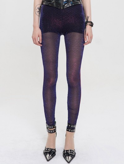 Devil Fashion Purple Gothic Transparent Gauze Soft Leggings for Women