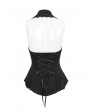 Devil Fashion Black Gothic Sexy Button Front Sleeveless Halter Shirt for Women