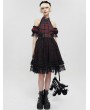 Devil Fashion Black and Red Plaid Gothic Chinese Cheongsam Style Lace Frilly Short Dress