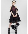 Devil Fashion Black and Red Plaid Gothic Chinese Cheongsam Style Lace Frilly Short Dress