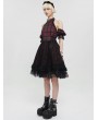 Devil Fashion Black and Red Plaid Gothic Chinese Cheongsam Style Lace Frilly Short Dress