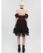 Devil Fashion Black and Red Plaid Gothic Chinese Cheongsam Style Lace Frilly Short Dress