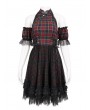 Devil Fashion Black and Red Plaid Gothic Chinese Cheongsam Style Lace Frilly Short Dress