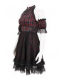 Devil Fashion Black and Red Plaid Gothic Chinese Cheongsam Style Lace Frilly Short Dress