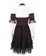 Devil Fashion Black and Red Plaid Gothic Chinese Cheongsam Style Lace Frilly Short Dress