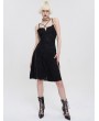 Devil Fashion Black Gothic Punk Studded Sexy Slit Cross Strap Short Dress