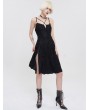 Devil Fashion Black Gothic Punk Studded Sexy Slit Cross Strap Short Dress