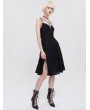 Devil Fashion Black Gothic Punk Studded Sexy Slit Cross Strap Short Dress