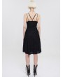 Devil Fashion Black Gothic Punk Studded Sexy Slit Cross Strap Short Dress