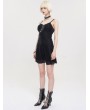 Devil Fashion Black Gothic Punk Sexy Hollow Out Lace Up Short Strap Dress