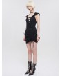 Devil Fashion Black Gothic Punk Skull Drawstring Sexy Hooded Bodycon Dress