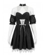 Devil Fashion Black and White Sweet Gothic Off-the-Shoulder Short Dress with Detachable Collar
