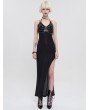 Devil Fashion Black Gothic Punk Layered Chain Sexy High Slit Halter Long Dress