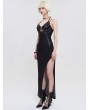 Devil Fashion Black Gothic Punk Layered Chain Sexy High Slit Halter Long Dress