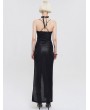 Devil Fashion Black Gothic Punk Layered Chain Sexy High Slit Halter Long Dress