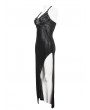 Devil Fashion Black Gothic Punk Layered Chain Sexy High Slit Halter Long Dress