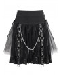 Devil Fashion Black and Gray Cross Pattern Gothic Chain Belt Short Skirt