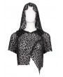 Devil Fashion Black Gothic Punk Short Sleeve Net Hooded Top for Women