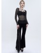 Devil Fashion Black Sexy Gothic Lace Transparent Slim Fit Long Sleeve Top for Women