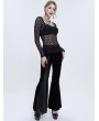 Devil Fashion Black Sexy Gothic Lace Transparent Slim Fit Long Sleeve Top for Women