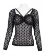Devil Fashion Black Sexy Gothic Lace Transparent Slim Fit Long Sleeve Top for Women