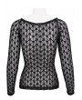 Devil Fashion Black Sexy Gothic Lace Transparent Slim Fit Long Sleeve Top for Women