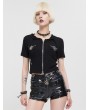 Devil Fashion Black Gothic Punk Short Sleeve Casual Hooded Top for Women