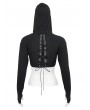 Devil Fashion Black Gothic Punk Sexy Hollow Out Long Sleeve Hooded Top for Women