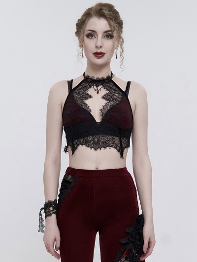 Eva Lady Black and Red Sexy Gothic Lace Velvet Short Corset Top for Women